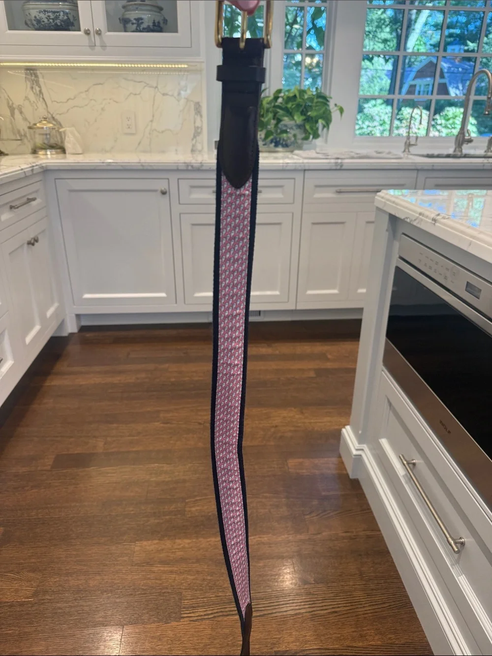 Vineyard Vines Brown Leather Navy & Pink Woven Belt size 30